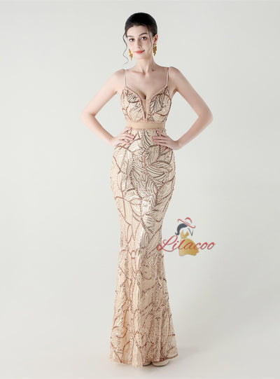 Mermaid Spaghetti Straps Sequins Beading Prom Dress