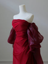 Burgundy Strapless Pleats Prom Dress