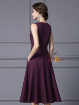 Burgundy Scoop Neck Sleeveless Mother Of The Bride Dress