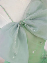 Green Tulle Straps Beading Prom Dress