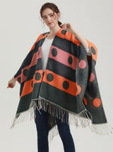 Cashmere-like Fringed Split Cloak Shawl