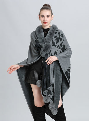 Large Size Loose Knit Cardigan Cloak Shawl