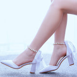 7 cm Thick Heel Pointed Strap Sandals