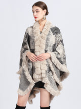 Jacquard Knit Cardigan Loose Shawl Cloak