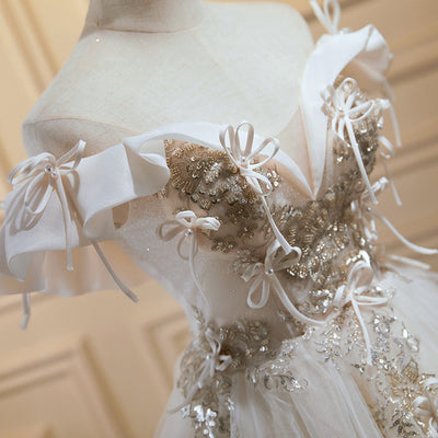 Ivory White Appliques Beading Homecoming Dress