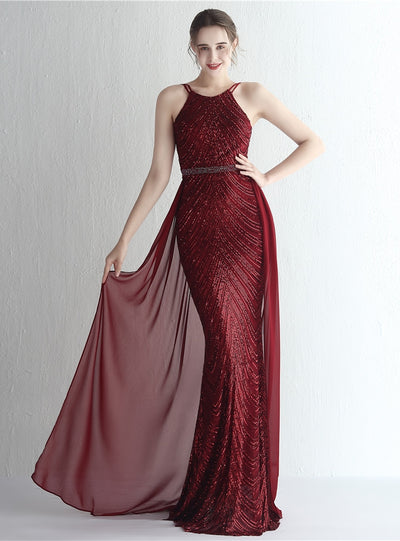 Halter Mermaid Sequins Prom Dress
