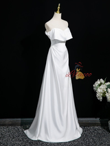 White Satin Off the Shoulder Wedding Dress
