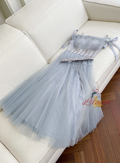 Retro Mesh Sling Off the Shoulder Dress