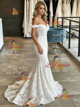 White Mermaid Lace Off the Shoulder Wedding Dress