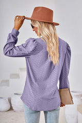 Solid Color V-neck Long Sleeve Loose T-shirt