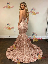 Gold Mermaid Sequins Spaghetti Straps Prom Dress