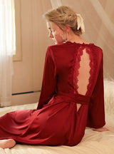 Long Sleeve Backless Satin Nightgown