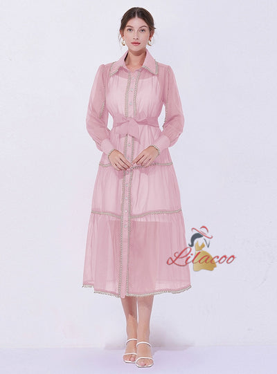 Retro Palace Long Sleeve Lapel Dress