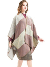 Striped Split Imitation Cashmere Cloak Shawl