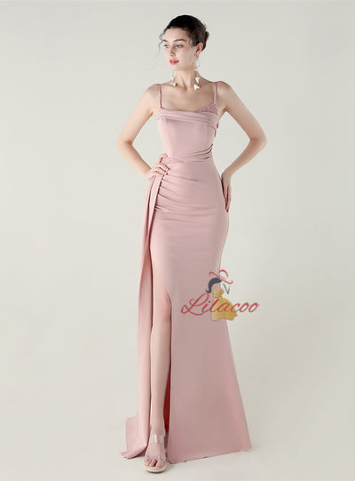 Mermaid Spaghetti Straps Split Beading Prom Dress