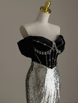 Silver Mermaid Sequins Beading Prom Dress