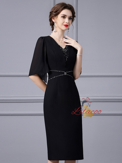 Black V-neck Beading Mother Of The Bride Dress