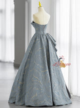 Blue Strapless Black Tulle Prom Dress
