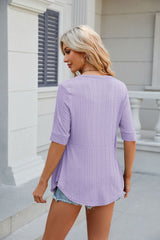 Solid Color Stitching Button Short Sleeve T-shirt