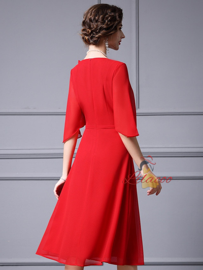 Red Chiffon 3D Flower Beading Mother Of The Bride Dress