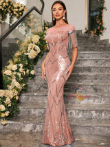 Round Neck Contrast Sequined Dress