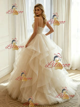 Ivory Tulle Spaghetti Straps Wedding Dress