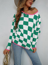 Checked Color Matching Turtleneck Sweater