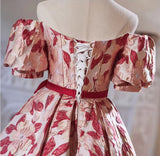 A-Line Flower Puff Sleeve Homecoming Dress