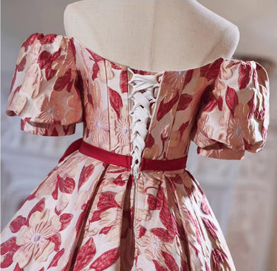 A-Line Flower Puff Sleeve Homecoming Dress