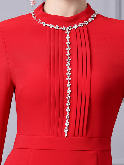 Red Long Sleeve Beading Mother Of The Bride Dress