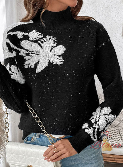 Half-high Neck Jacquard Sweater