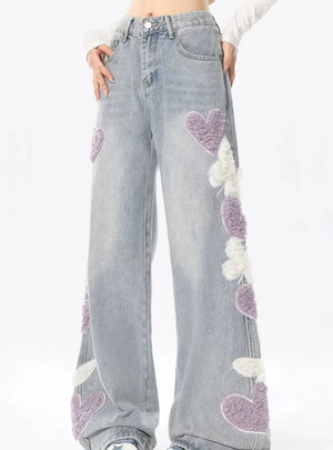 Embroidered Loose Casual Wide-leg Jeans
