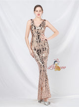 V-neck Mermaid Sequins Prom Dress