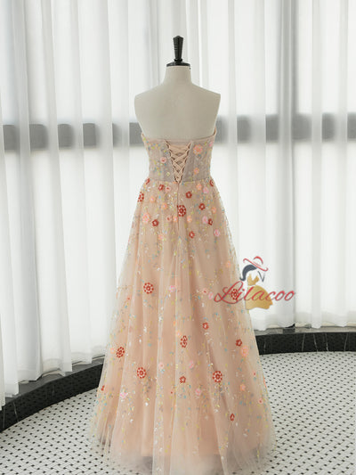 Champagne Tulle Sequins Prom Dress