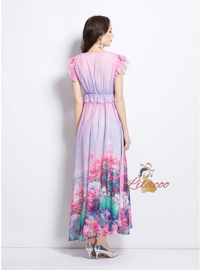 Spring Retro Flower Long Dress