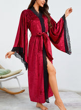 Lace Long Sleeve Velvet Nightgown