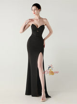 Mermaid Strapless Pleats Beading Prom Dress