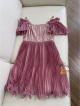 Rose Red Bubble Sleeve Sequins Dress