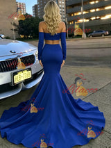 Blue Mermaid Two Piece Long Sleeve Prom Dress