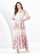 Retro Long Sleeve Slim Printed Dress