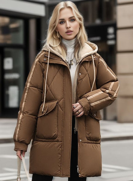 Thickened Contrast Hooded Loose Cotton-padded Jacket