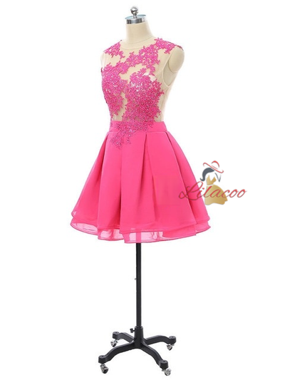 Hot Pink Lace Short Homecoming Dress
