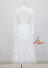 White Lace Long Sleeve V-neck Prom Dress