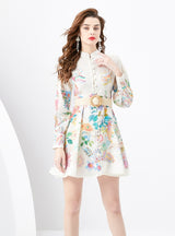 Palace Retro Single-breasted Printed Mini Dress