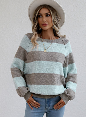 Spliced Striped Pullover Loose Sweater