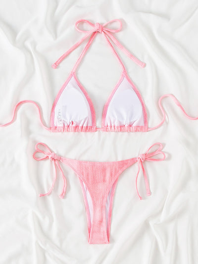 Open-back Sexy Two-piece Pink Bikini