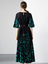 Pleated Printed Loose Leopard Dress