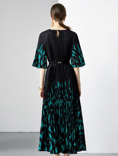 Pleated Printed Loose Leopard Dress