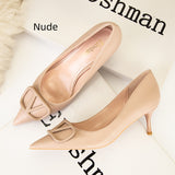 Thin-heeled Shallow-mouth Pointed Metal Buckle Shoes