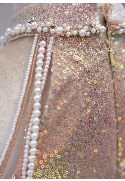 Pink Mermaid Sequins Short Prom Dress